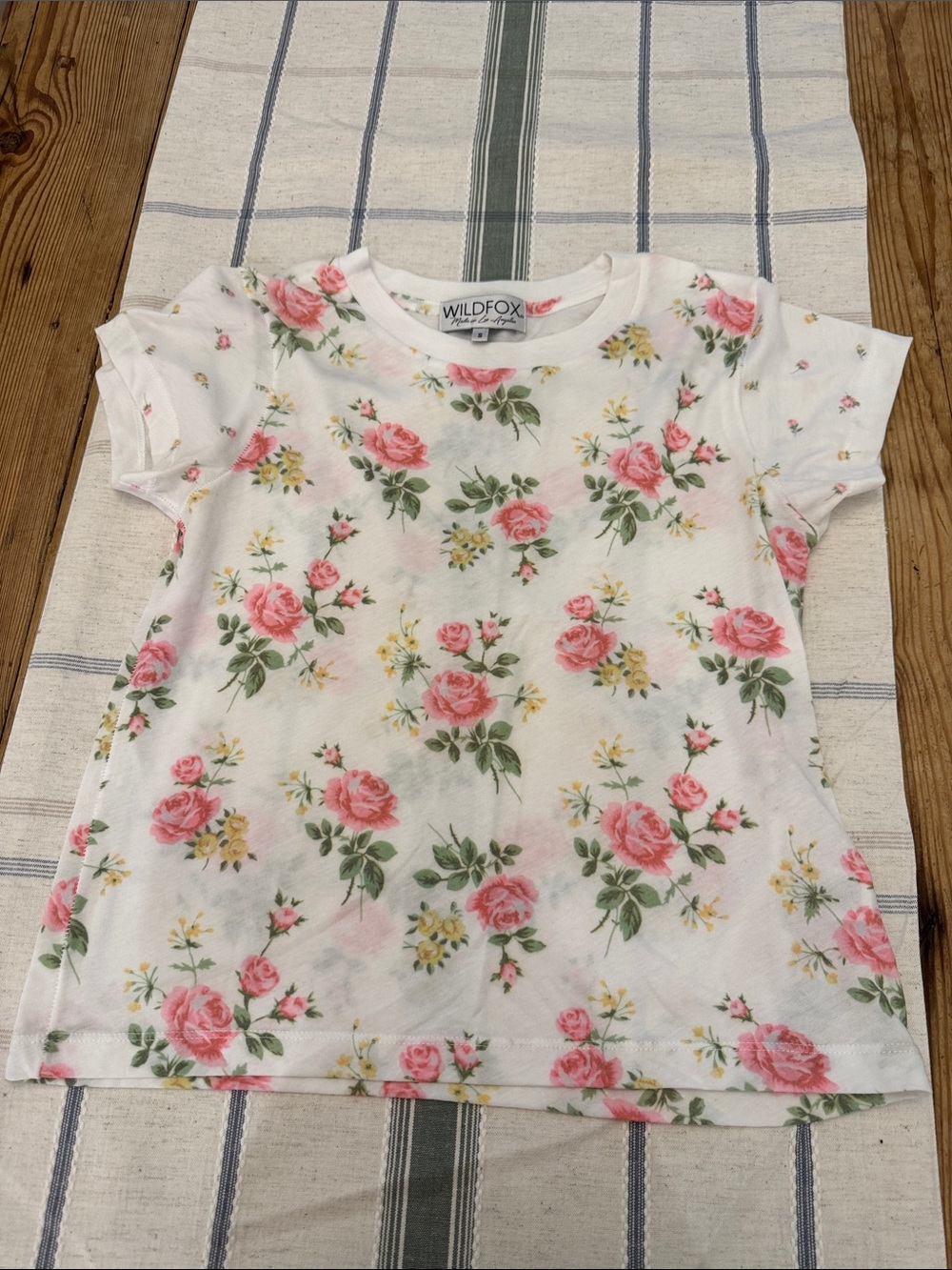 NWOT Wildfox Floral Print White Tee with Pink Rose Floral Print